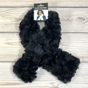 Womens Faux Fur Pull-Through Scarf Black Neck Warmer Luxurious Winter Soft Cozy